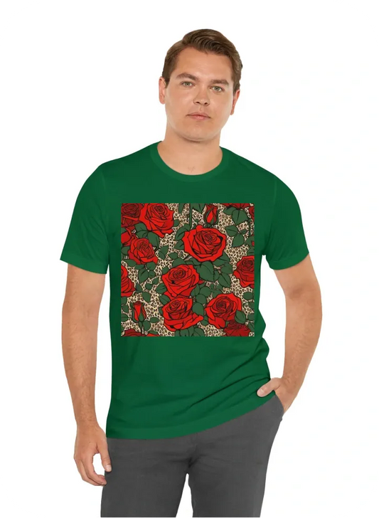 Red roses on leopard print