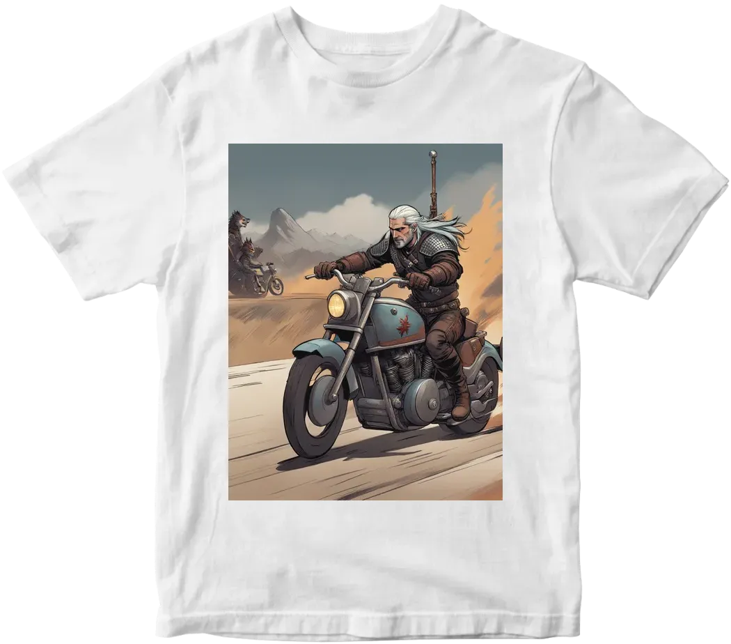 The Witcher riding a Motorcycle