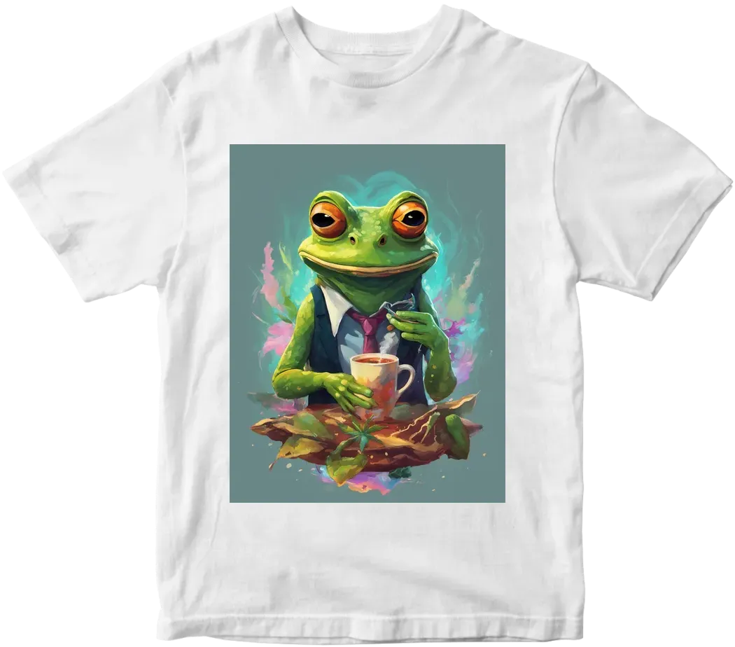 Herman the frog smoking weed and drinking coffee with a transparent background