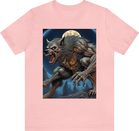 Evil werewolf full body showing teeth and moon