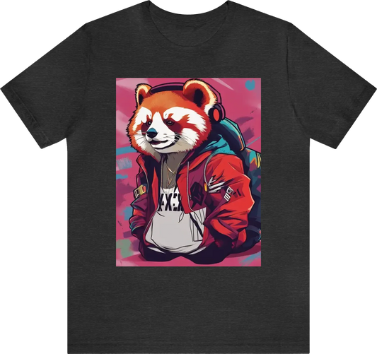 Red panda wearing 90's hip hop clothing