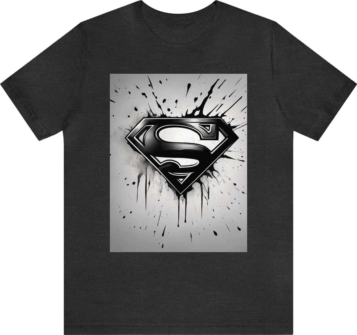 Superman logo, dirty, black and white, small tears, comic style