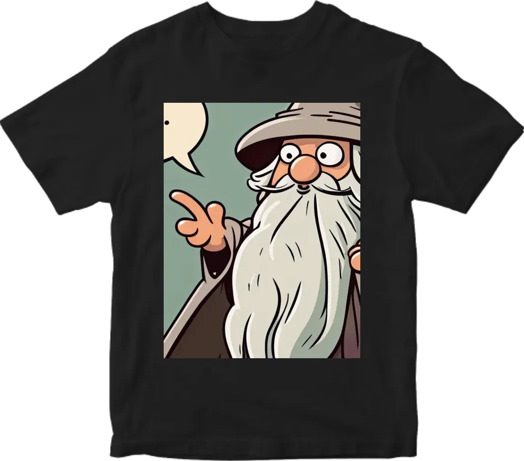 Small cartoon gandalf character with a speech bubble