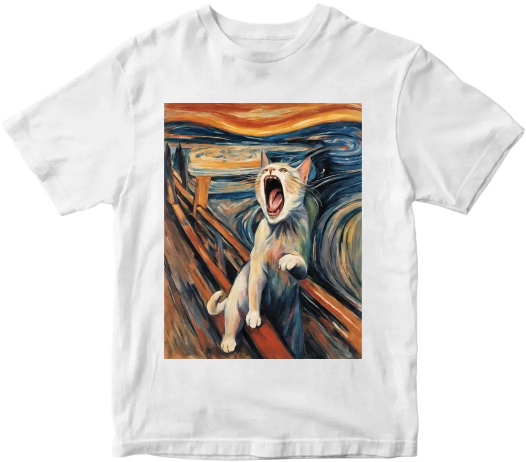 Cat screaming holding head in the the Scream by munch