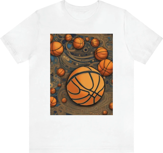 Generate a T-shirt design featuring a stylized basketball