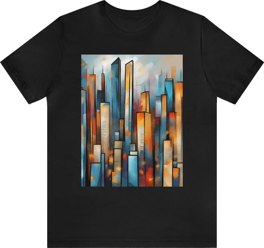 Abstract interpretation of a city skyline.