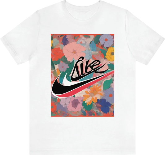 A nike logo with some flowers