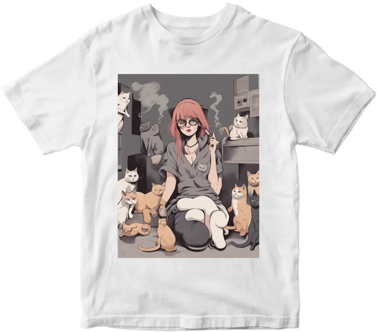 Smoke girl with a cats gang