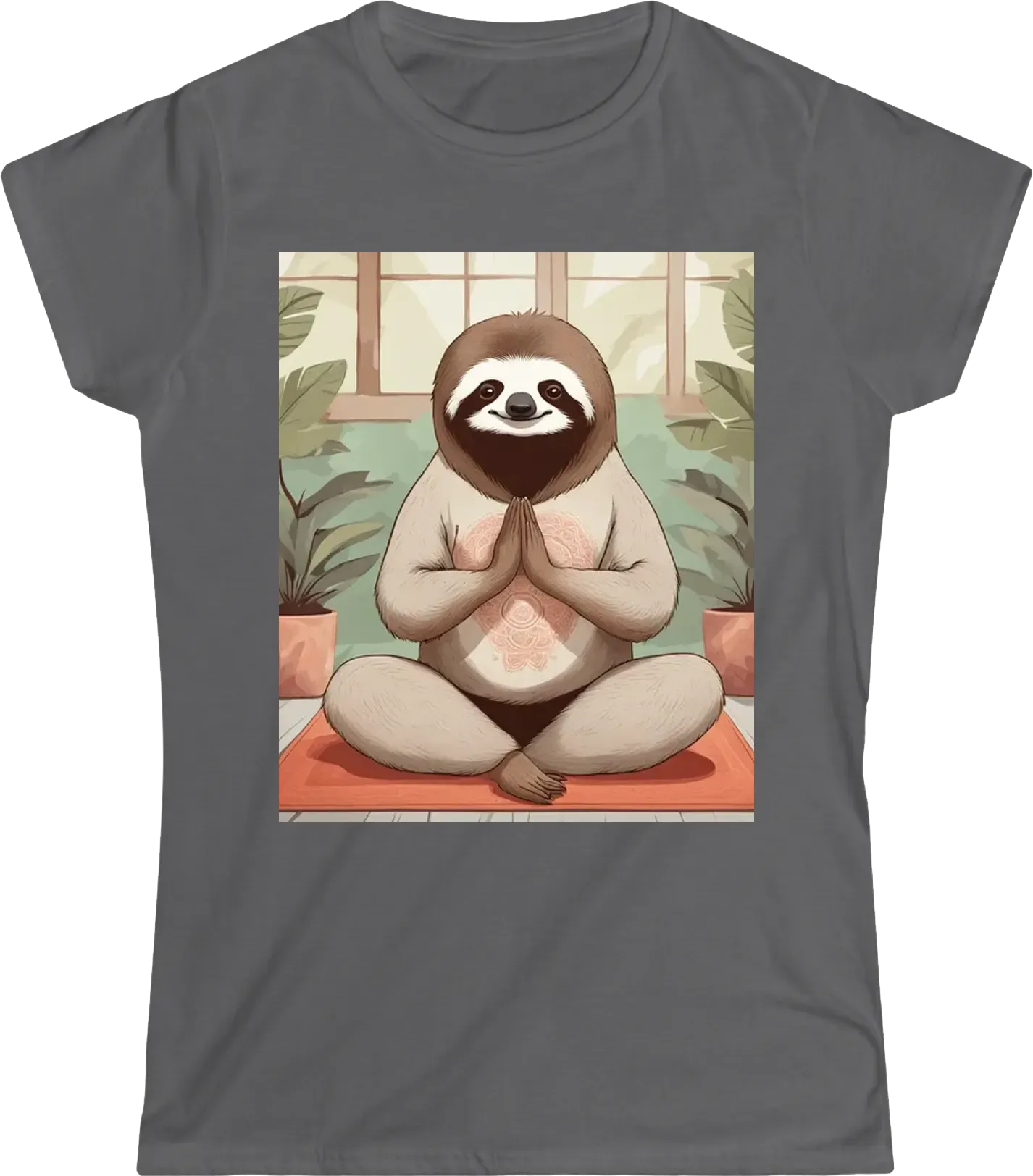 A sloth doing yoga with a funny yoga-related quote