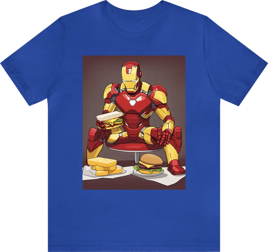 Ironman eating cheese burger