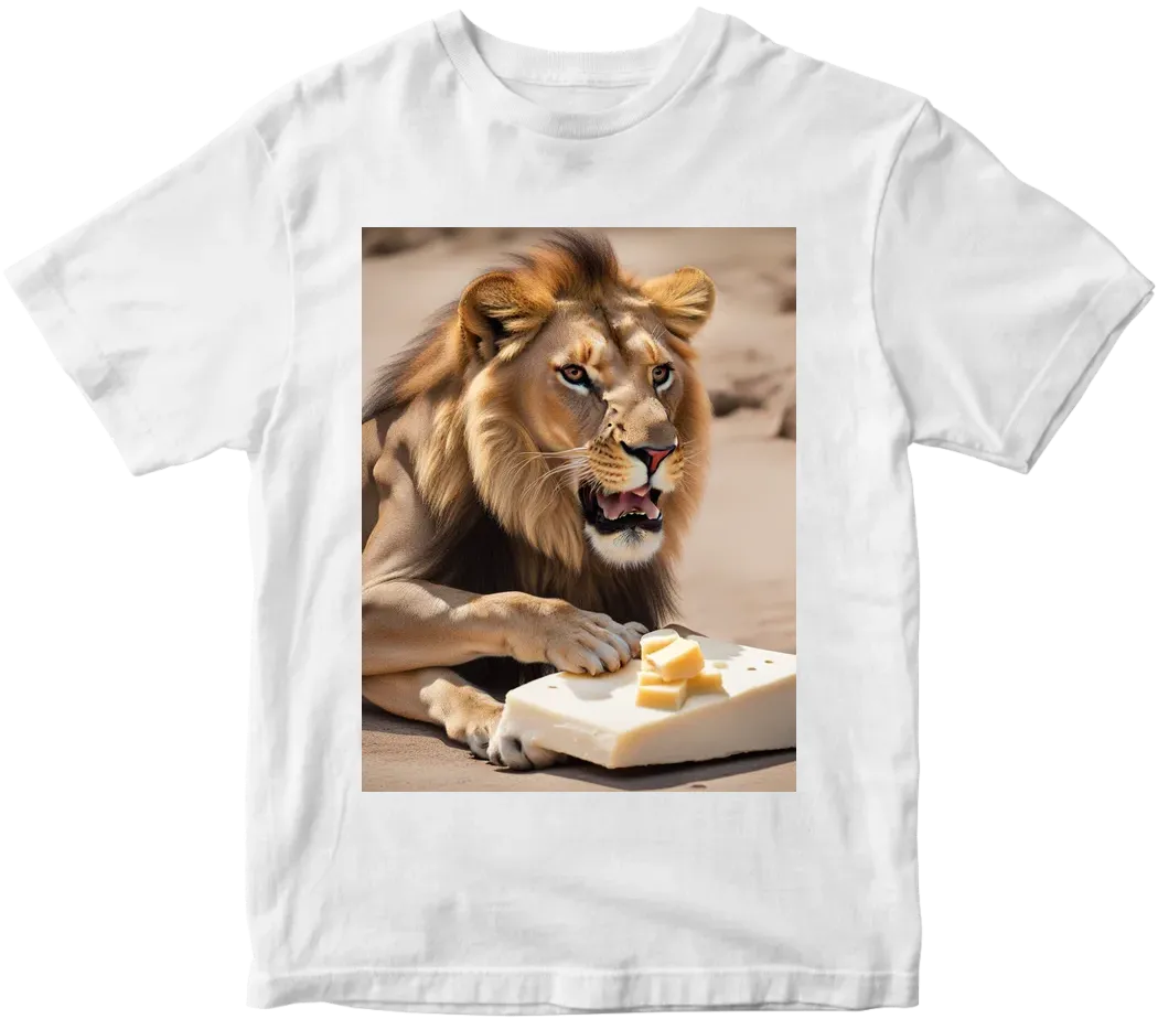 Lion eating cheese