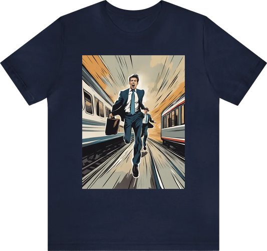 businessmen running from trains front angele