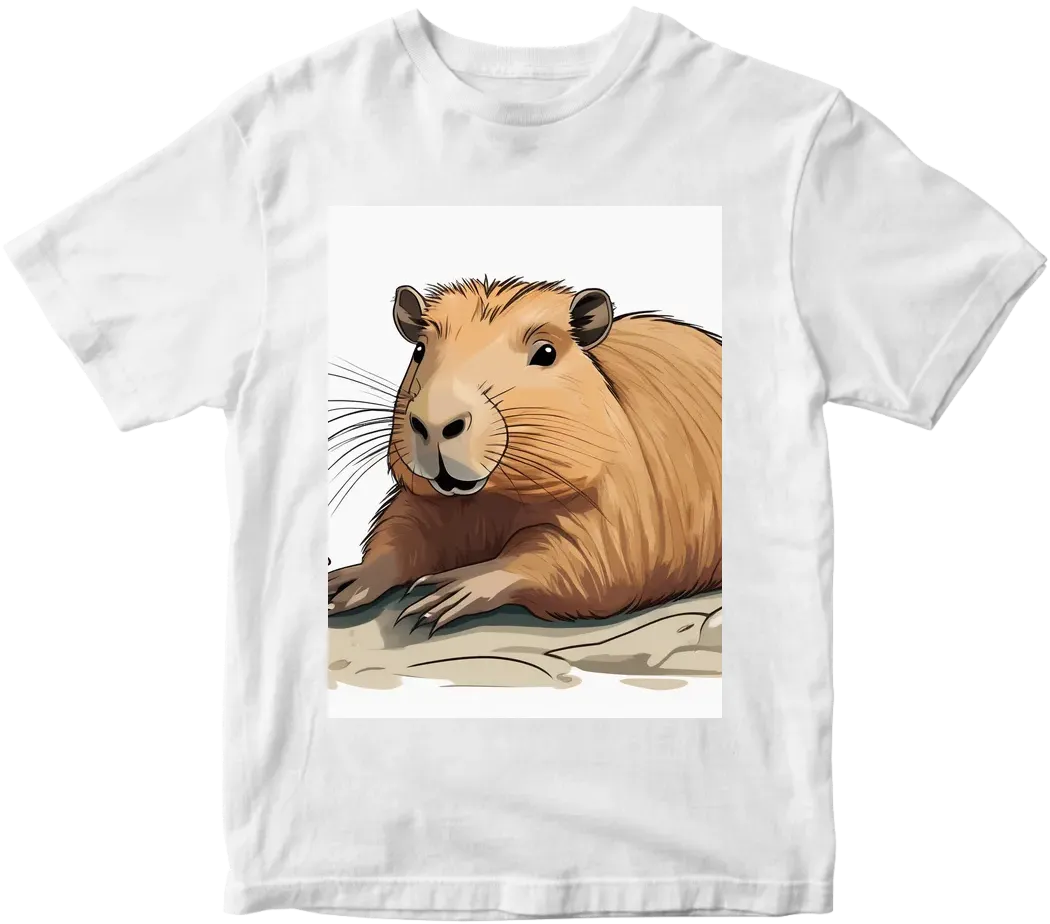 A capybara lying down, cartoon, white background