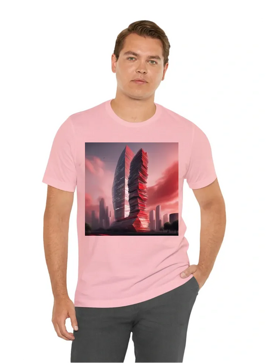 You are an architectural design expert with a specialization in creating structures that reflect environmental and thematic conditions. I am working on a concept for a skyscraper that should integrate the visual impact of a red sky atmosphere, a result of