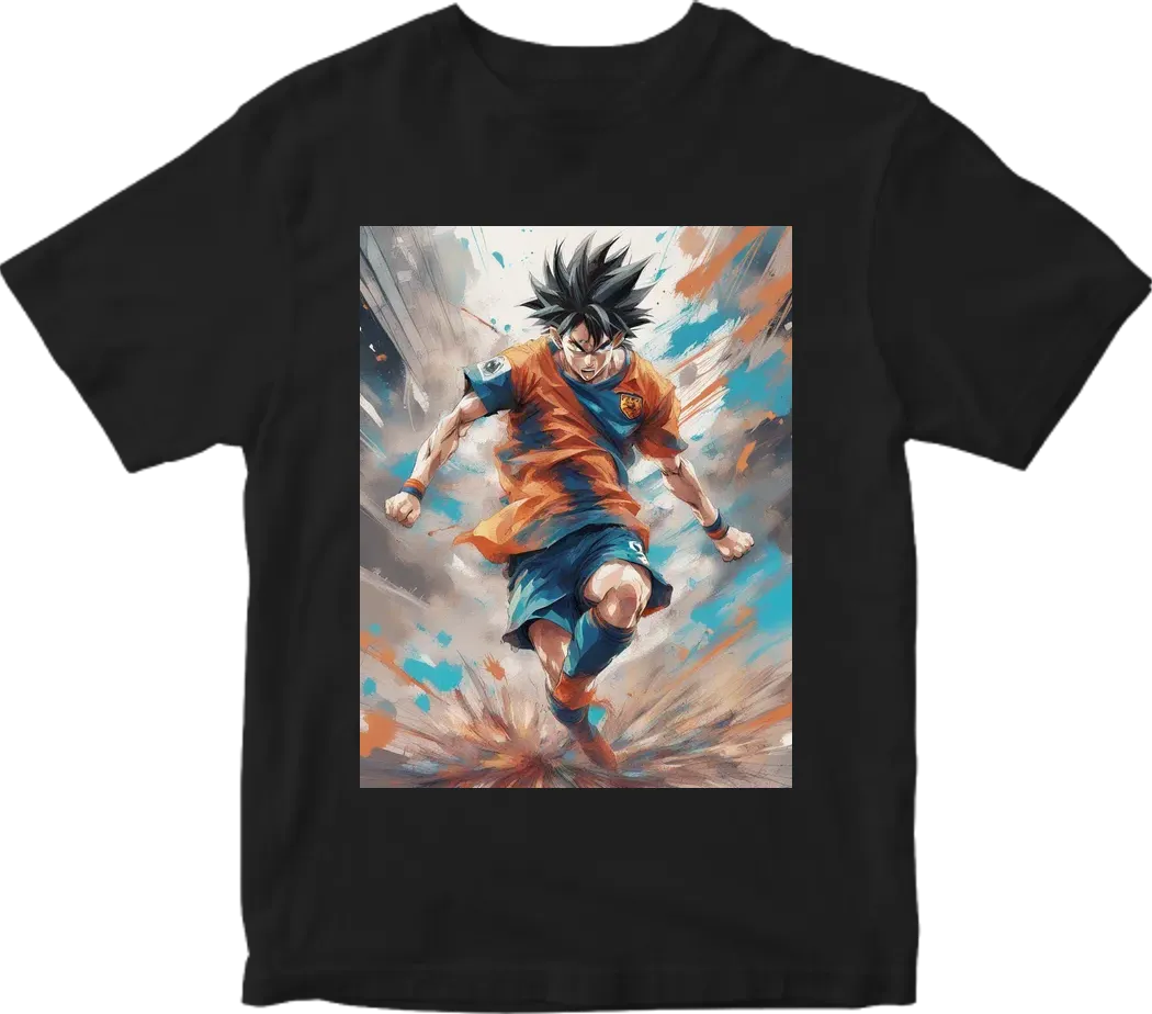 Goku as lionel messi in a comic style