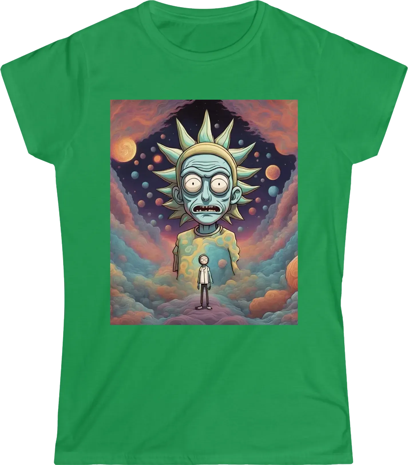 Rick and morty in a design that draws inspiration from jhonen vasquez and kentaro miura, with a color palette influenced by hirohiko araki, and a visual aesthetic inspired by the trippy style of alex grey, קליפות