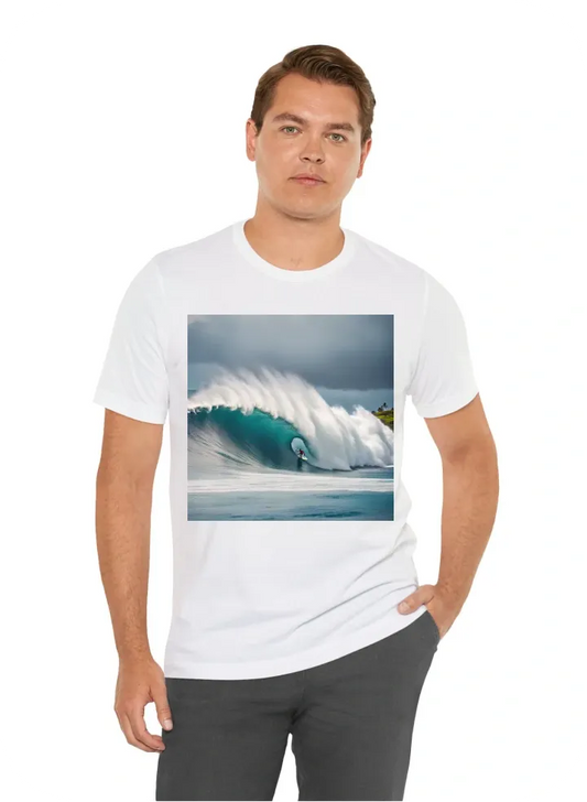 Surfer surfing huge wave in Hawaii