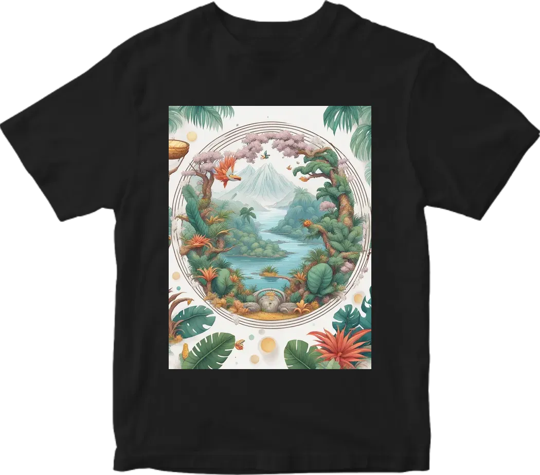 Ryomen sukuna CIRCLE TSHIRT DESIGN, IN THE STYLE OF DETAILED BOTANICAL ILLUSTRATIONS, COLORFUL CARTOON, EXOTIC ATMOSPHERE, 2D GAME ART, WHITE BACKGROUND, CONTOURENO MOCKUP