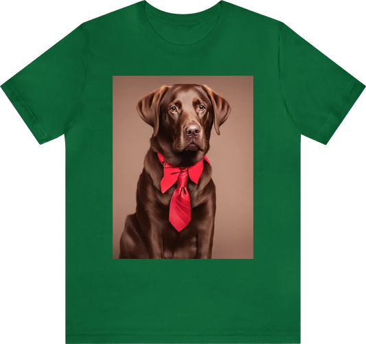 Brown labrador dog with red tie