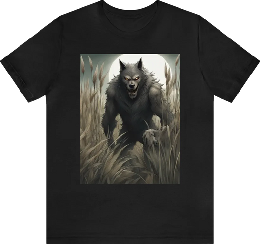 Dogman werewolf looking full body looking through tall grass