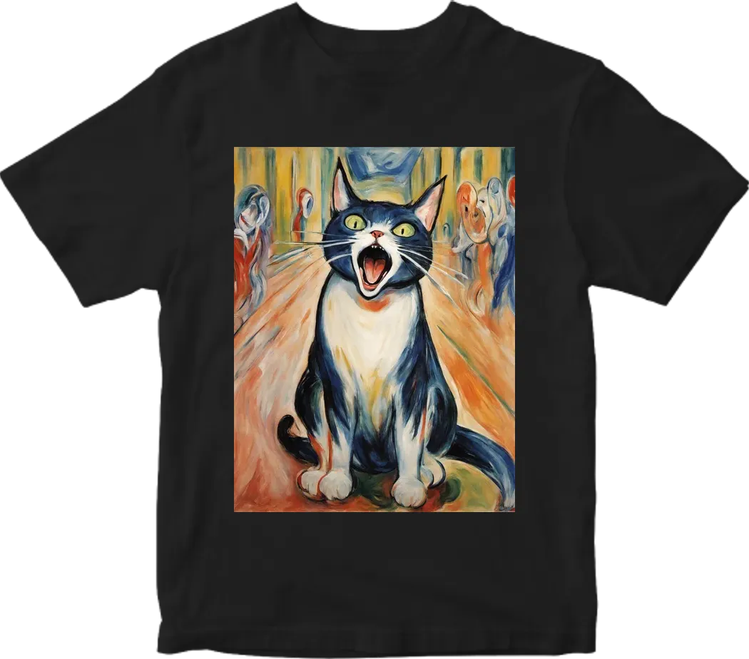 Cat screaming holding head in style Scream by edvard munch art