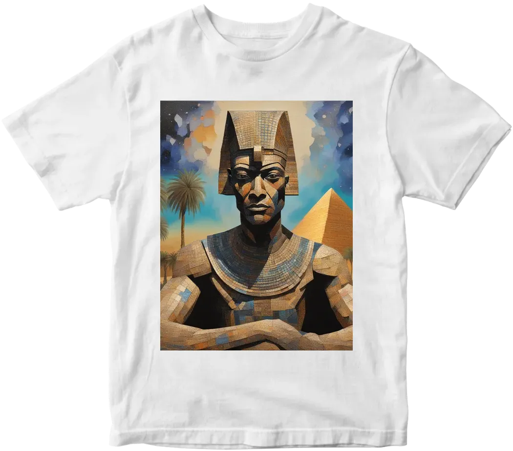 Thoth the atlantian with black finished beak dressed in armor  in realistic cosmic deep space setting over looking the building of the pyramids with Pyramids and palm tress and a touch