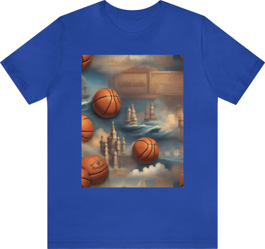 Create a vintage-inspired T-shirt with elements from the history of basketball