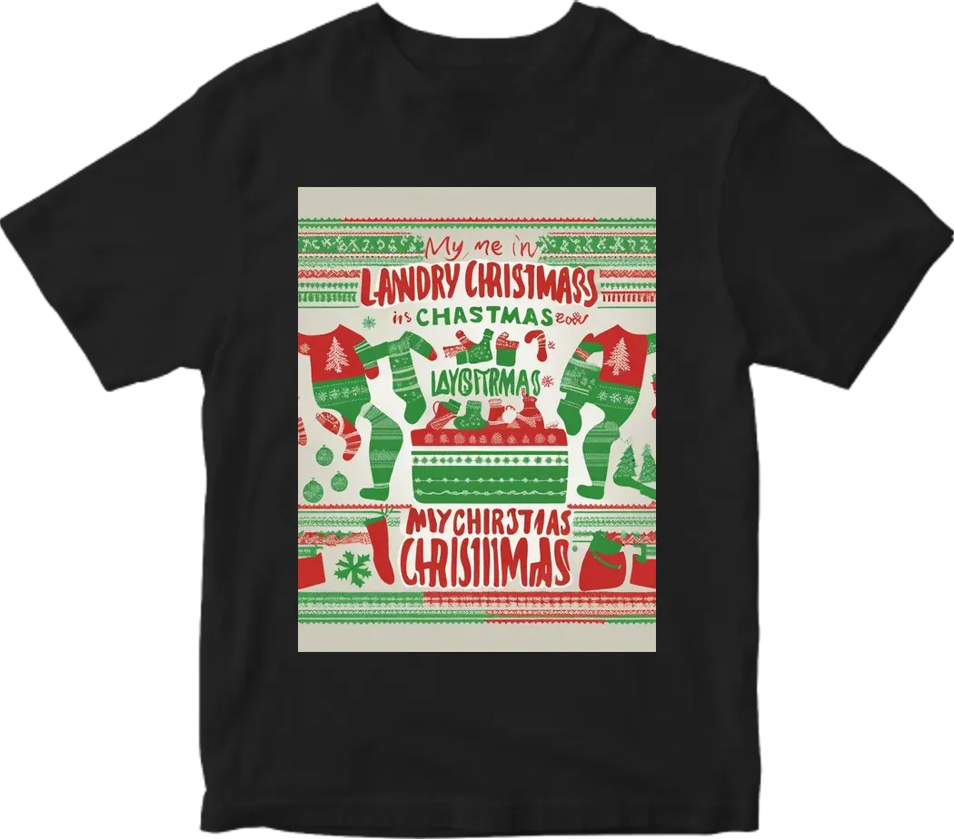 Create me a ugly christmas sweater design with the text saying "My Ugly Christmas Sweater is in the laundry"