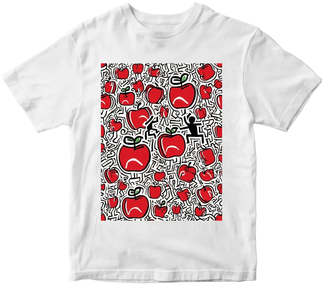 Red apple keith haring style, dancing man