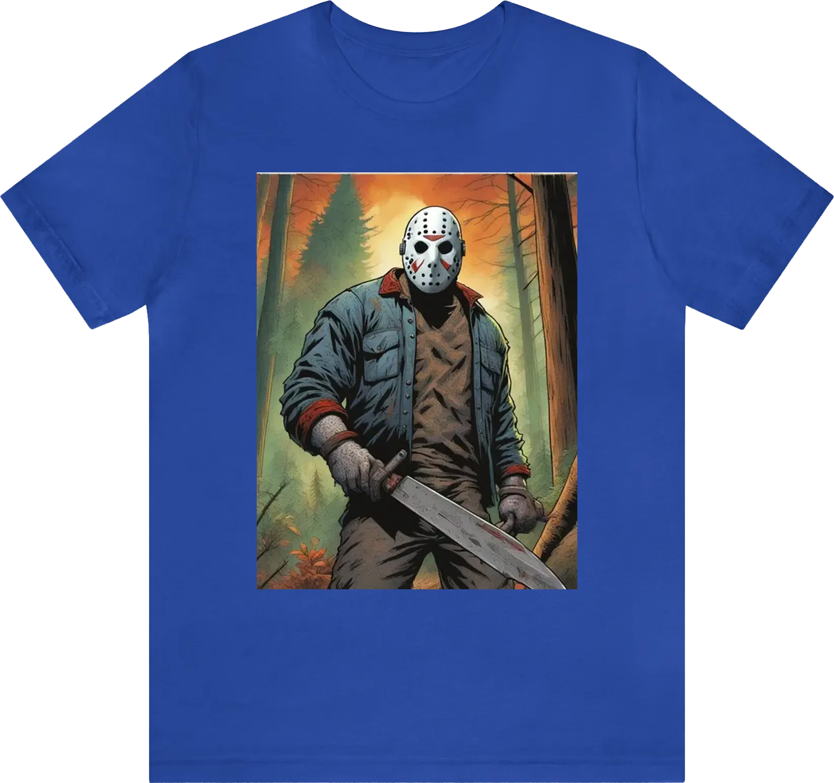 Be as specific and descriptive. Jason voorhies standing in the forest ...