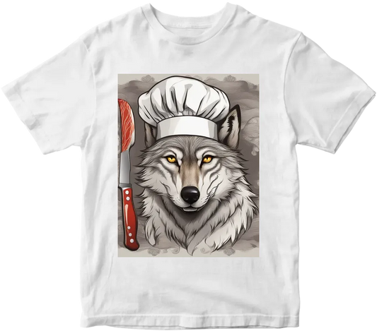 Wolf with chef hat and cef knife