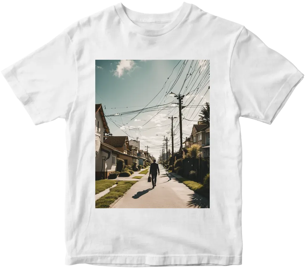 A man walking through the suburbs