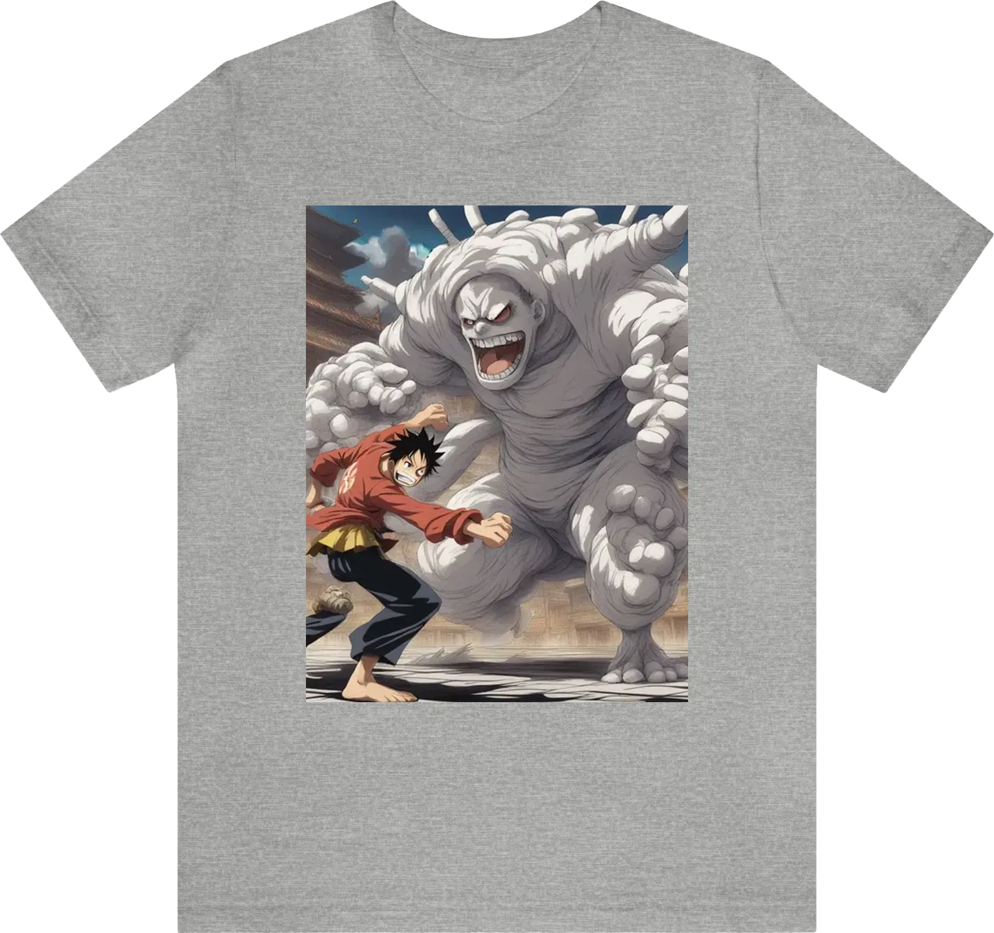 A small man fighting a giant man, hi-def anime one piece style.