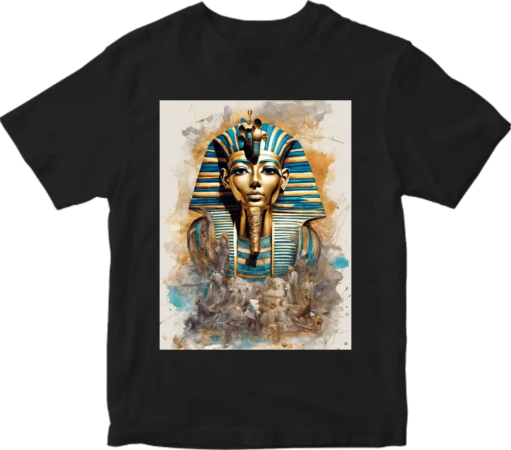 Explore the realm of imagination as Tutankhamun embarks on a cosmic odyssey, juxtaposing ancient Egyptian majesty with the enigmatic vastness of space, in a unique and captivating artistic depiction.
