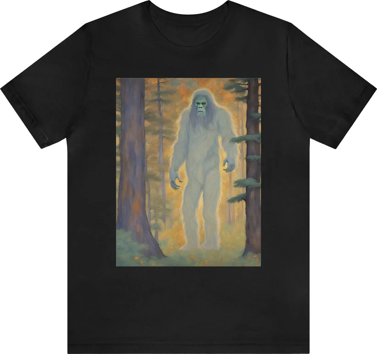 See threw sasquatch ghost outline in the forest peaking from behind a tree