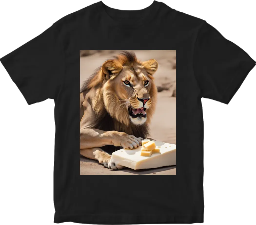 Lion eating cheese