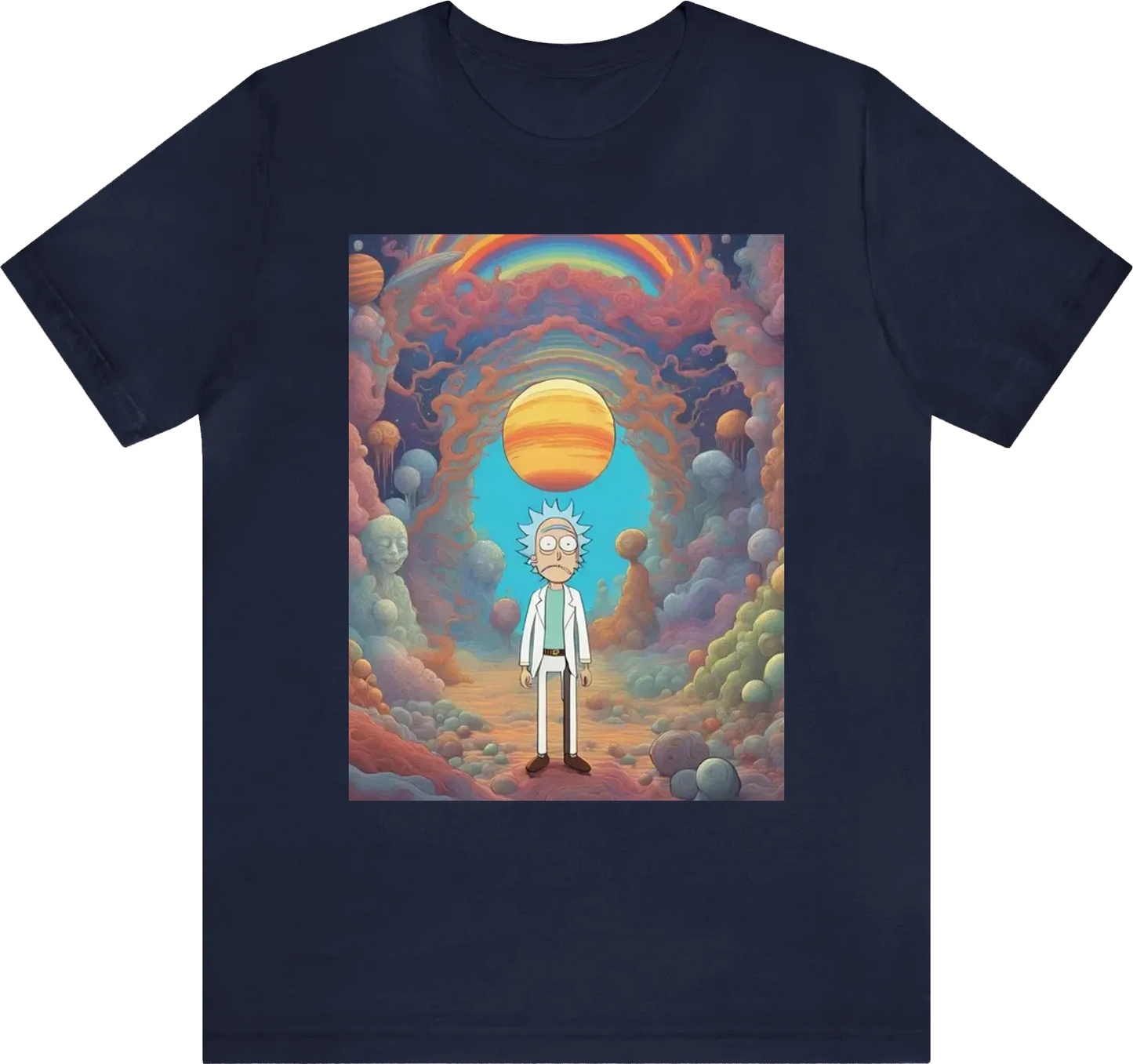 Rick and morty in a design that draws inspiration from jhonen vasquez and kentaro miura, with a color palette influenced by hirohiko araki, and a visual aesthetic inspired by the trippy style of alex grey, קליפות