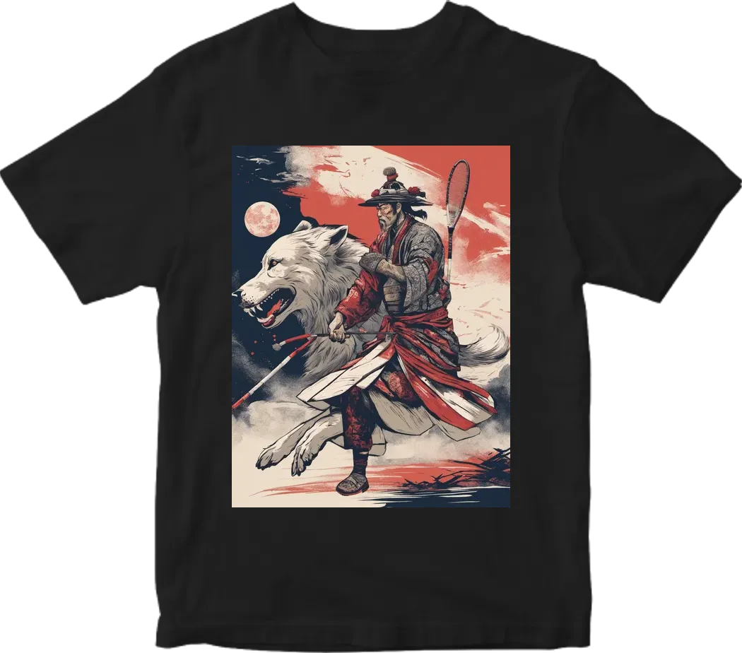 Samurai with wolf face playing badminton