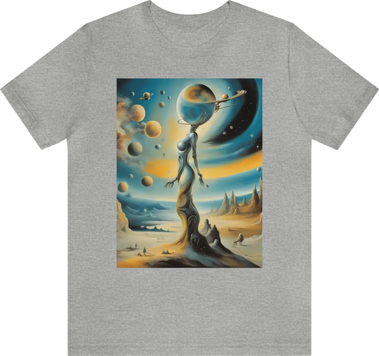 Create a mind-bending abstract masterpiece in the surreal style of Salvador Dali, featuring an otherworldly cosmic scene filled with stars, galaxies, and enigmatic extraterrestrial beings. This captivating artwork should evoke a sense of wonder, mystery,