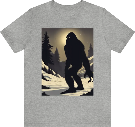 Silhouette of sasquatch full body glowing eyes