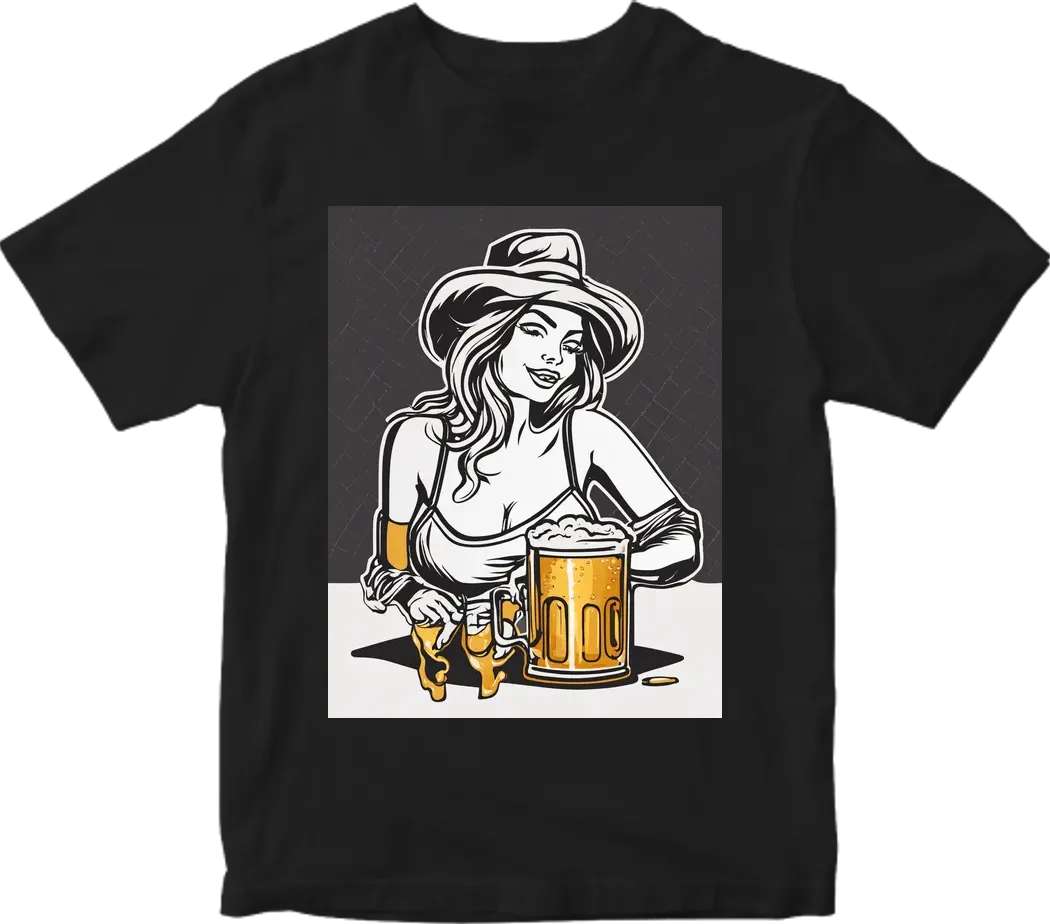 Drunk woman drinking beer outline logo