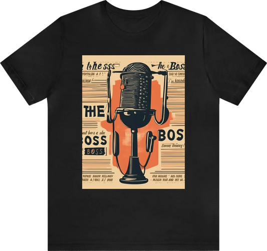 "I'm the Boss" in a typewriter-style font with a vintage microphone graphic.