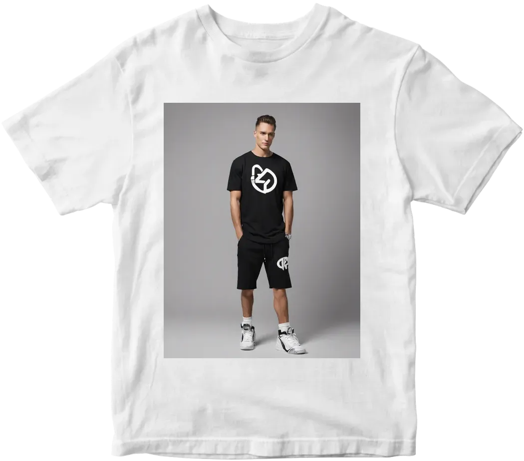 Create minimalistic black tshirt with big logo “PRKR” in white letters. add white lines to make it unique. the logo is the logo of a dj