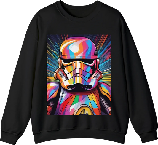 Star trooper portrait, background of colorful lines