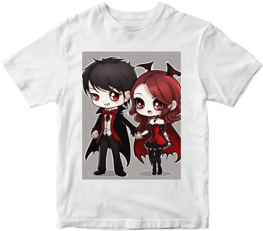 Vampire couple cute cartoon chibi no background