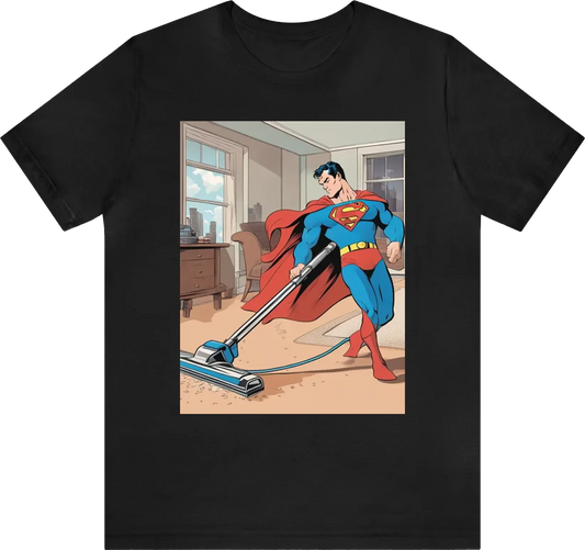 Superman vacuuming