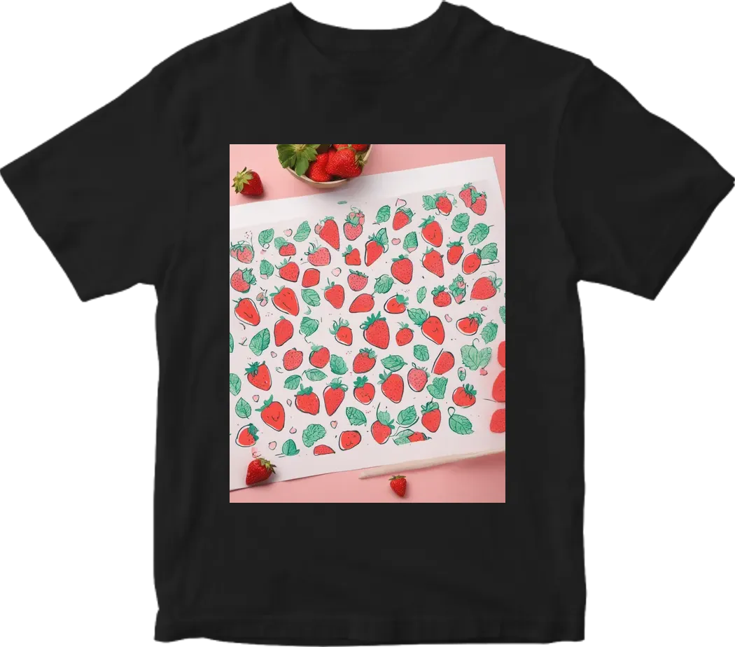 Strawberries illustration risograph with text "feeling bery good"