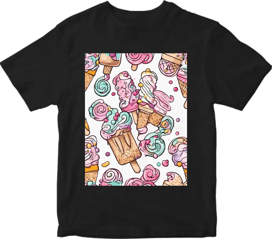 Scrumptious ice cream popsicle, doodle style, vibrant mood, creamy swirls and vibrant sprinkles. T-shirt design graphic, vector, contour, white background.