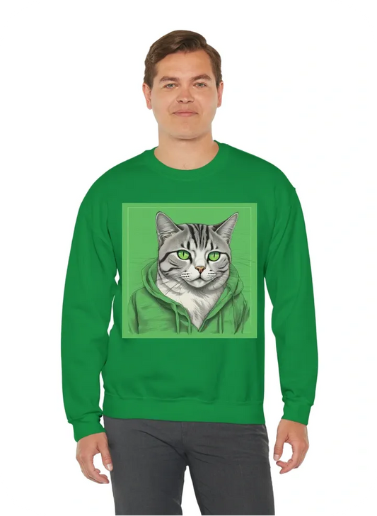 I want a long sleeve t-shirt of a cat on a green way
