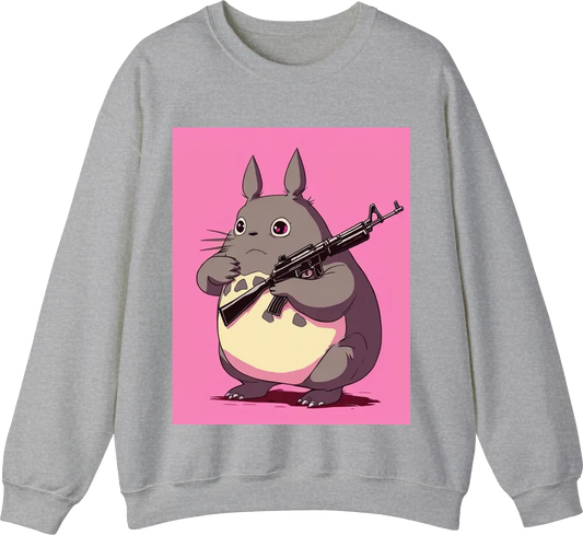 Totoro with a ak 47, pink background